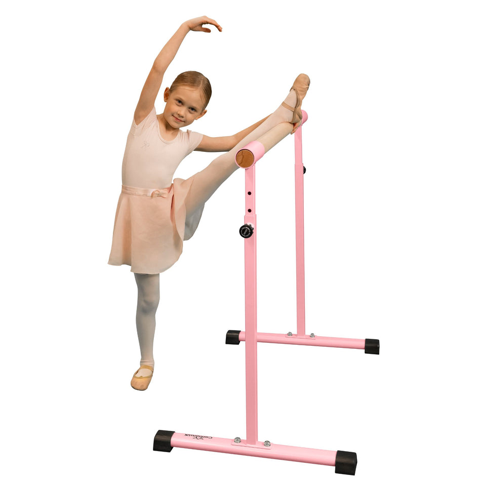 Pink 110 cm freestanding ballet barre on white background