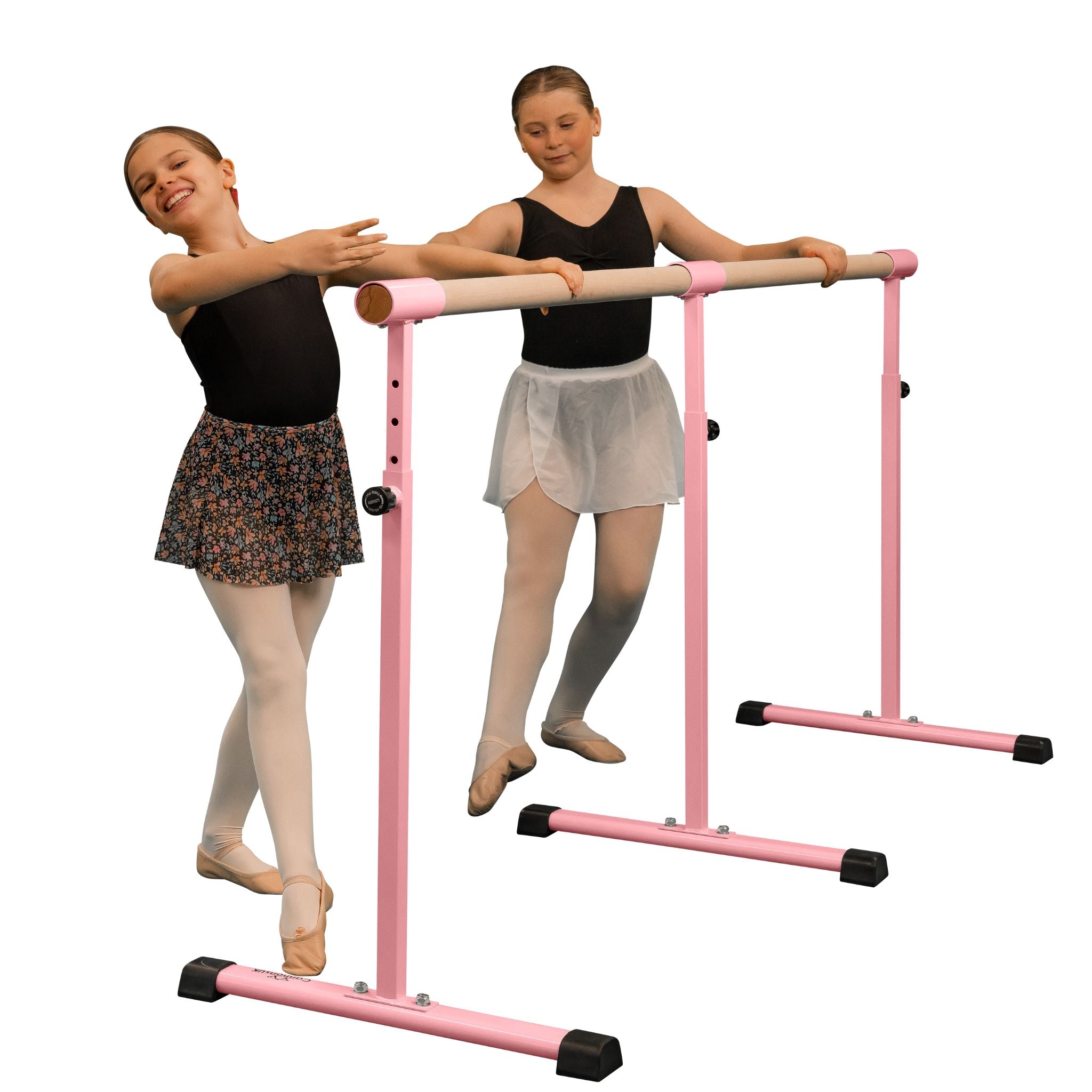 Close-up of pink barre base and upright support 150 cm