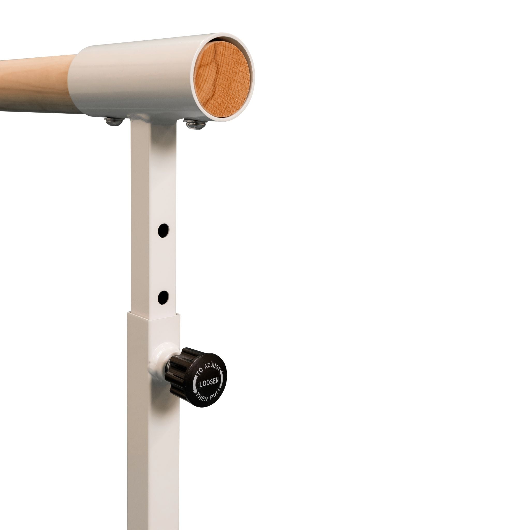 Close-up of white 150 cm barre upright post
