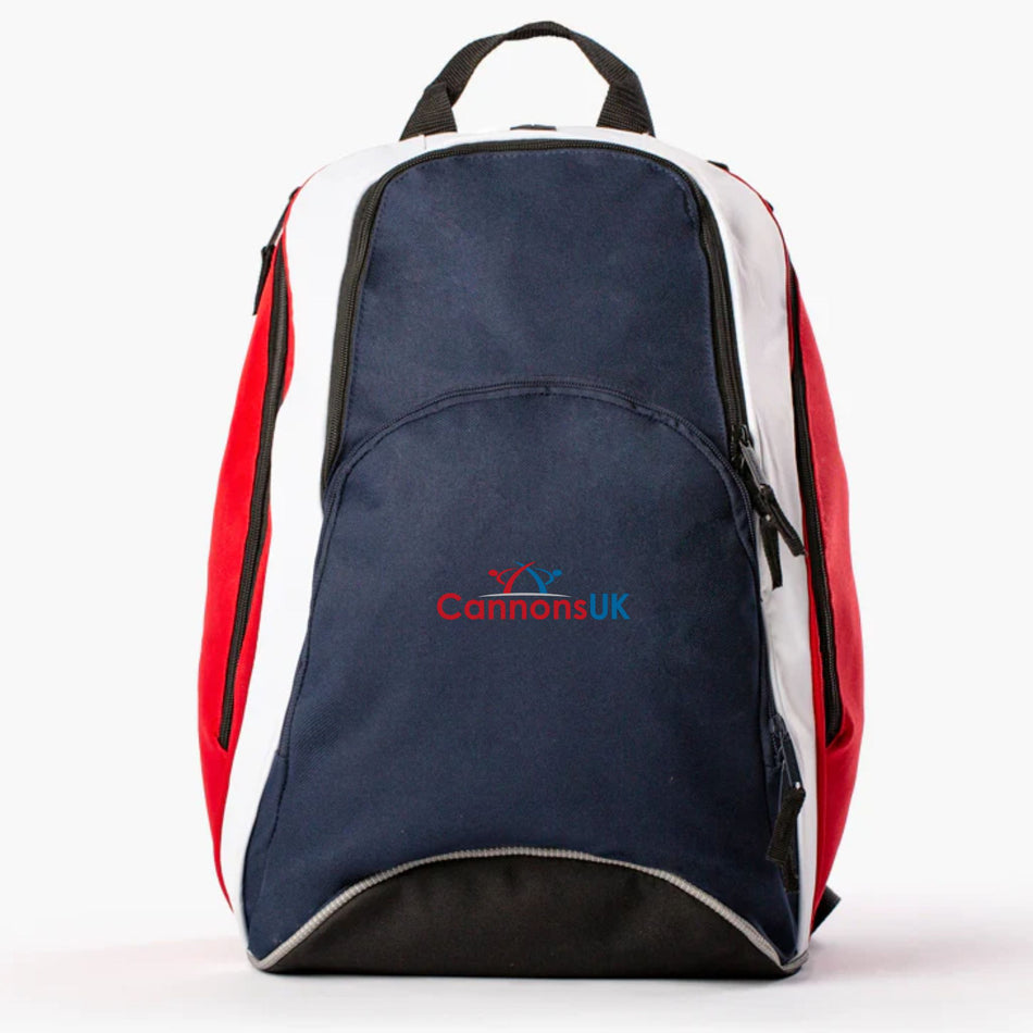 Front view of Cannons UK branded gymnastics backpack