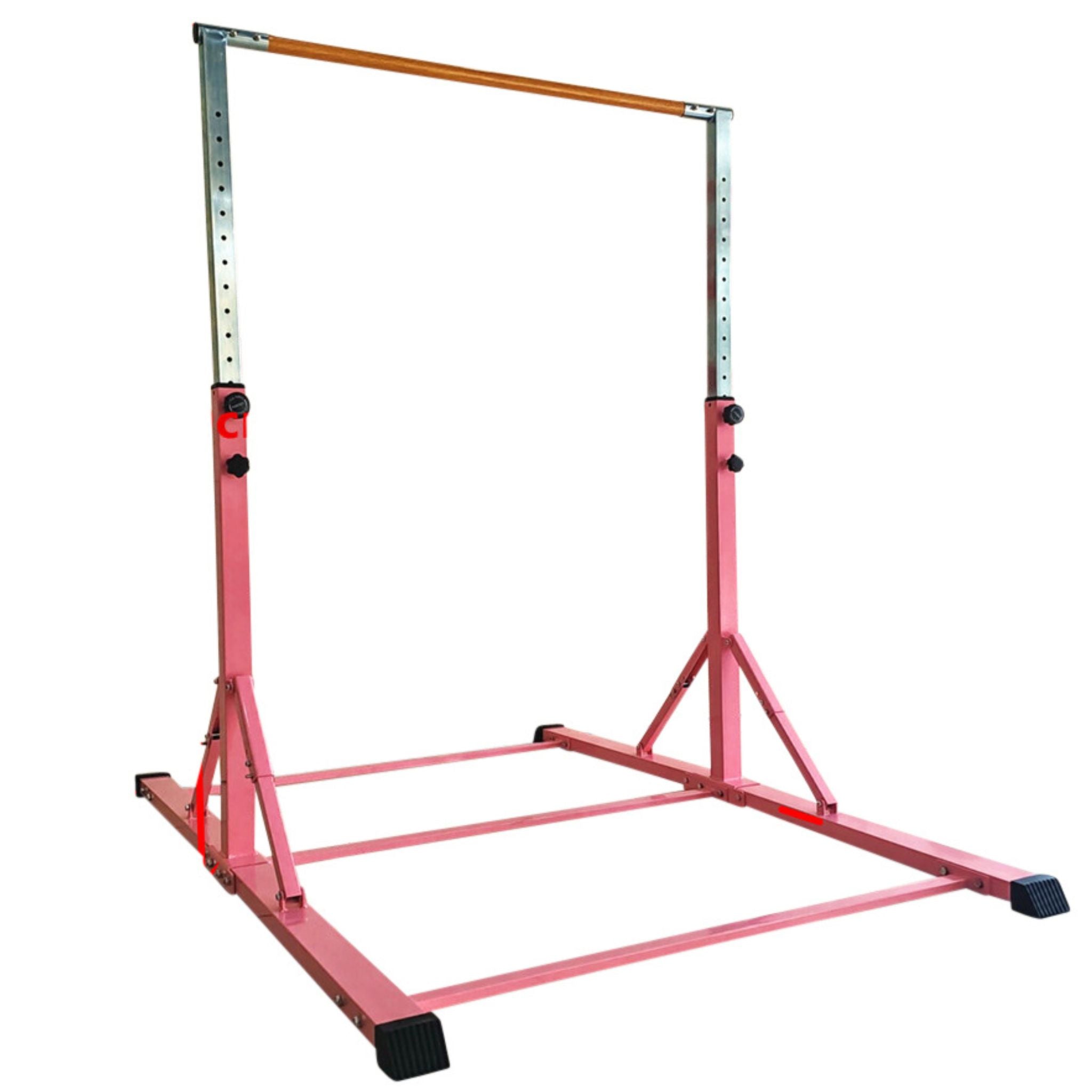 Cannons UK pink adjustable gymnastics training bar with anti-slip rubber feet.