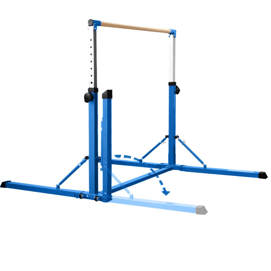 Junior Pro bar blue angled studio view showing stabiliser base and cross-brace for stable beginner training