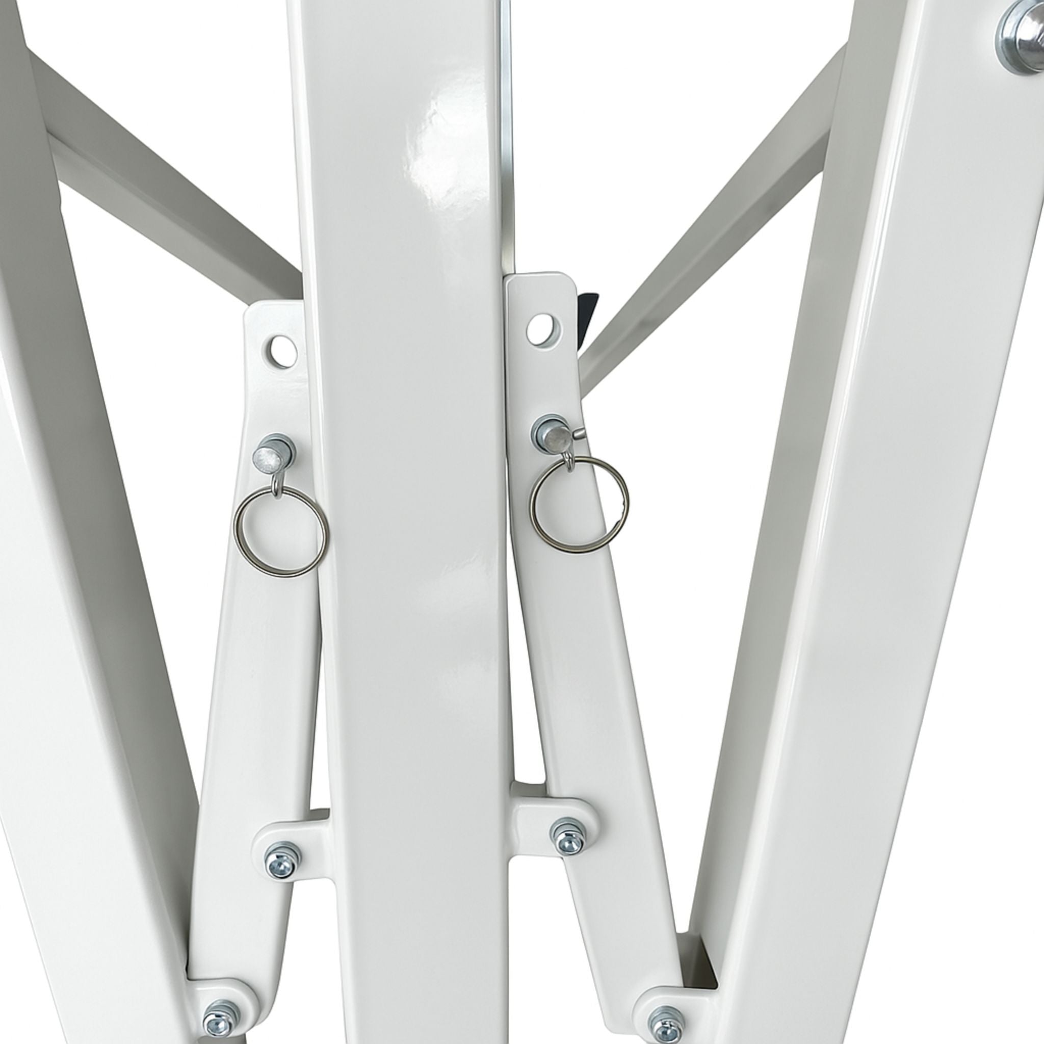 Back view of Cannons UK white deluxe folding gymnastics bar, fully extended.