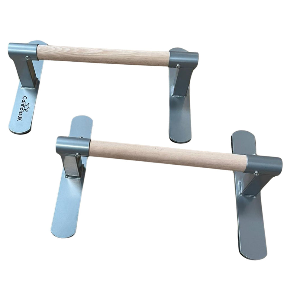 Side view of anti-slip parallette bars showing grip texture