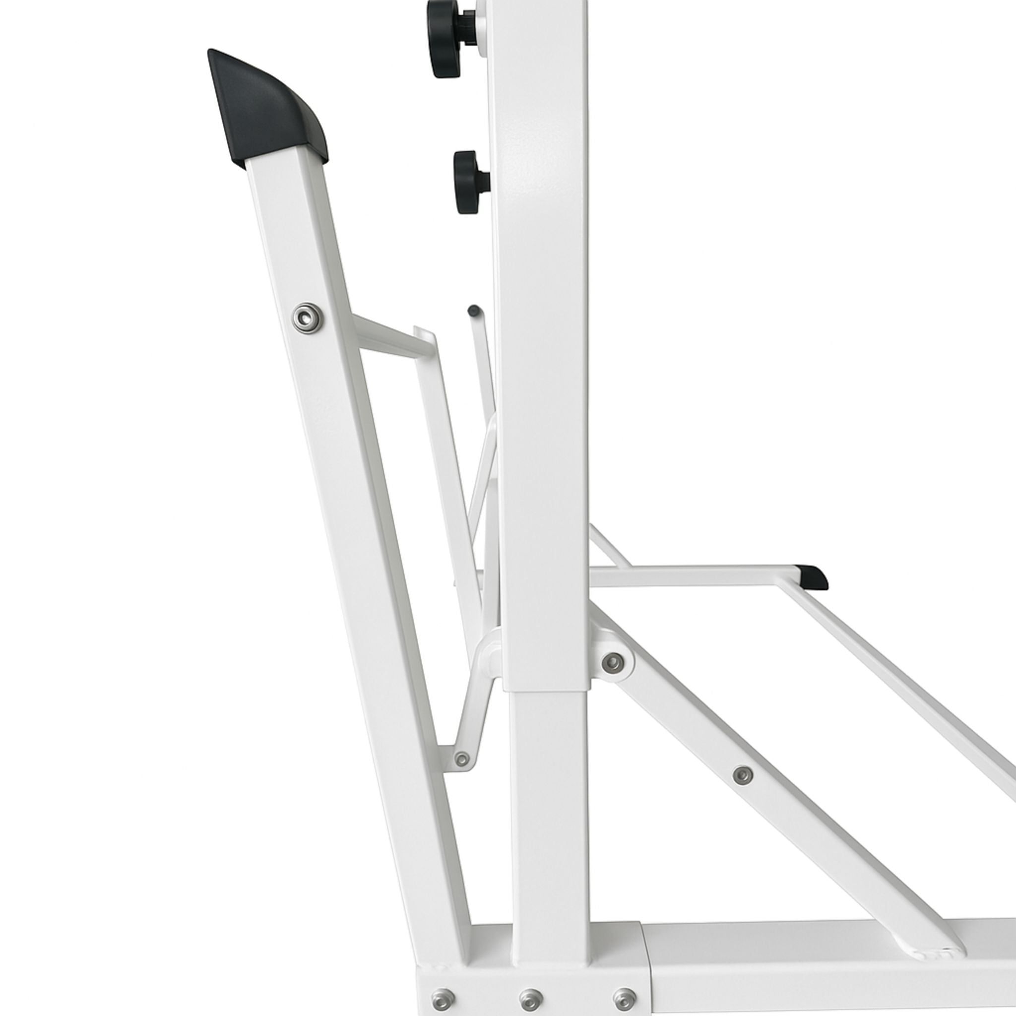 White adjustable gymnastics bar set up indoors for home practice – Cannons UK.