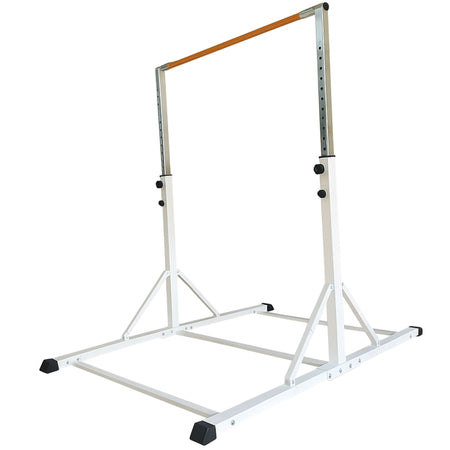Cannons UK deluxe white gymnastics bar with wooden training bar on light background.