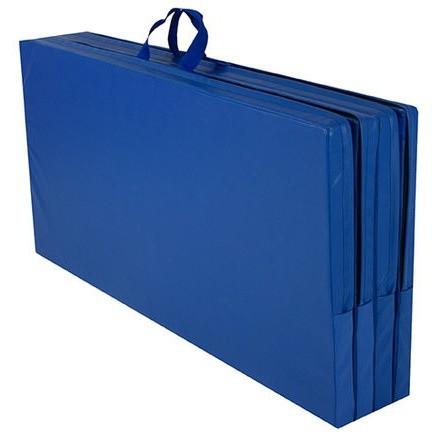 Blue Cannons UK foldable double mat with stitched carry handles for portability.