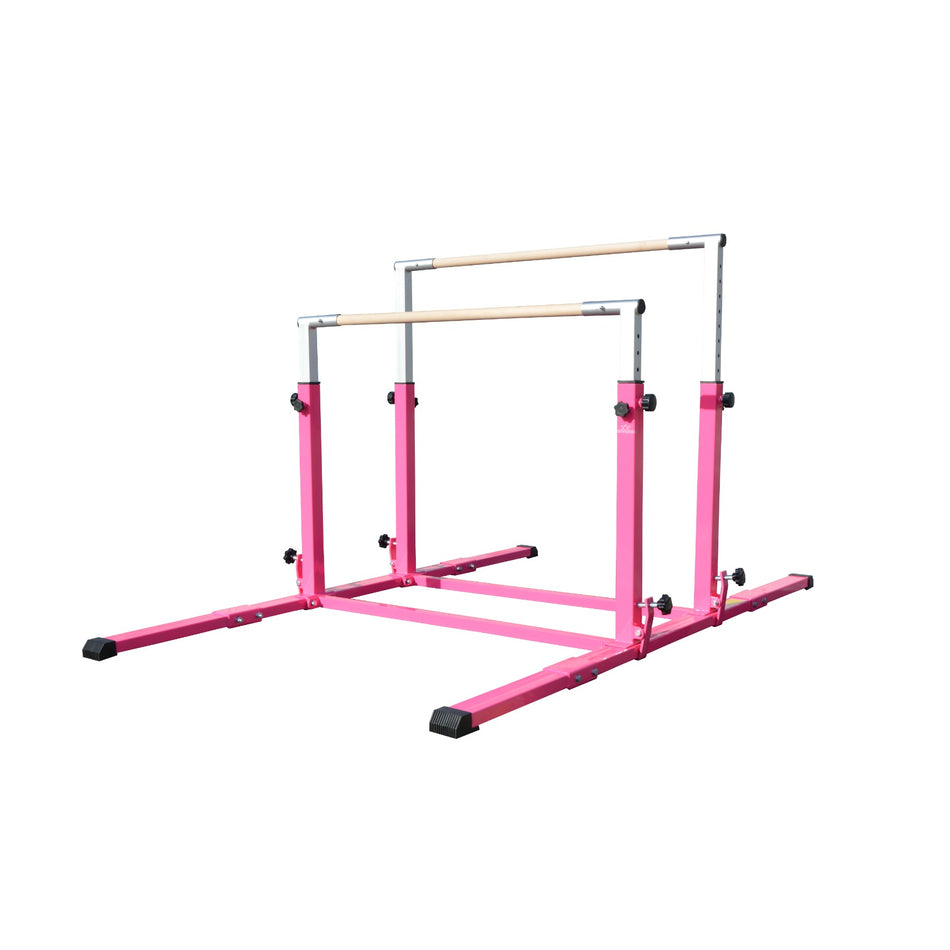 Cannons UK Parallel Bars pink — hero three-quarter studio view for home and club gymnastics strength work