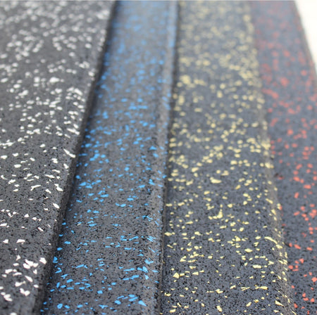 Layered edge comparison of four coloured gym floor tiles