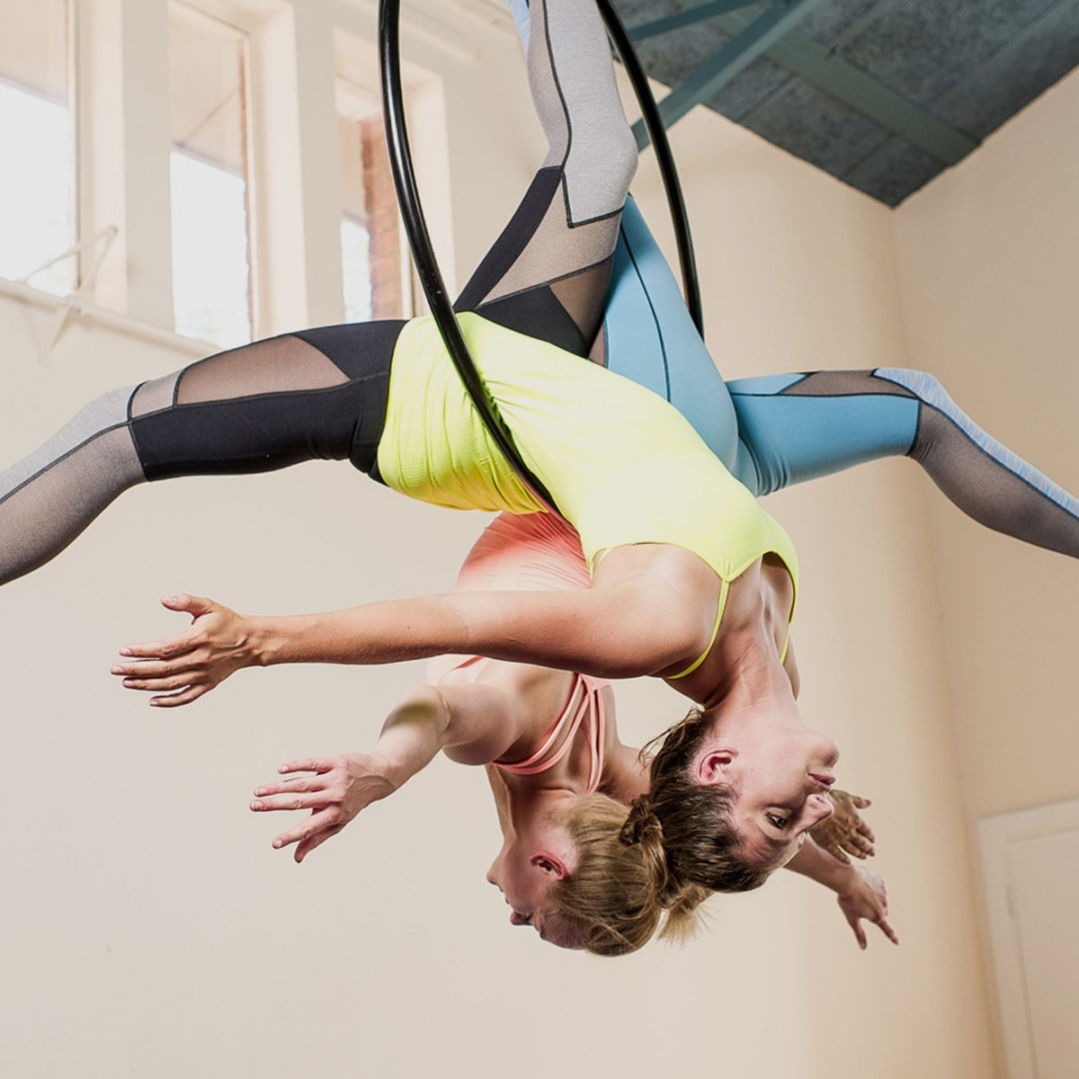 Aerial hoop UK training with crash mat for safety