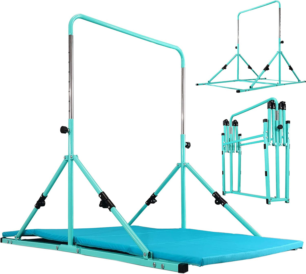 Mini Folding Junior Pro Adjustable. 84cm to 125cm Horizontal Bars plus free tumble mat. Pink, Green or Blue - Cannons UK