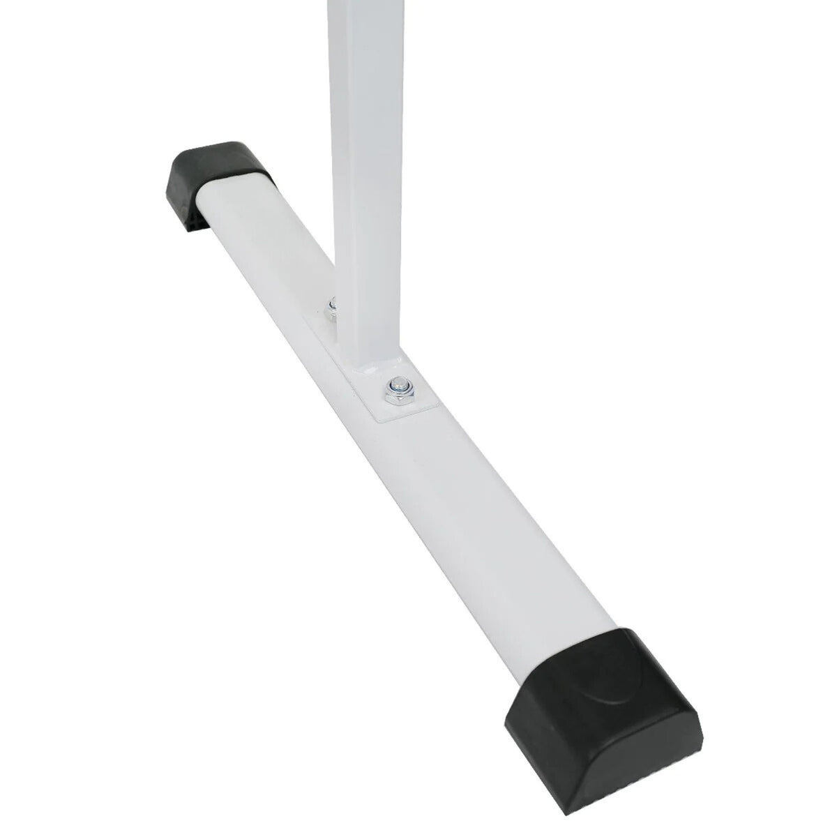 Folded-flat storage view of white 110 cm barre  
