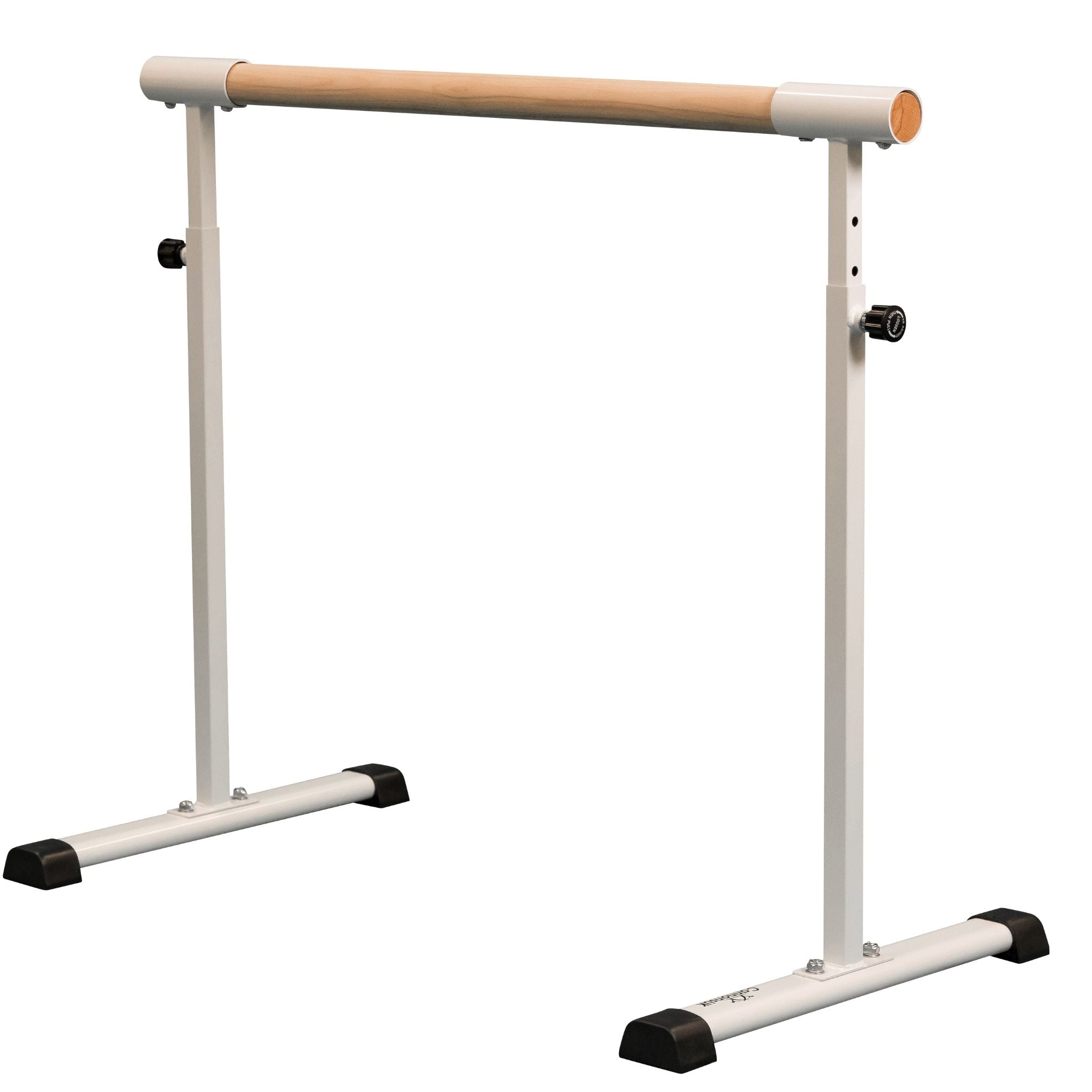 White 110 cm barre on wooden gym floor  
