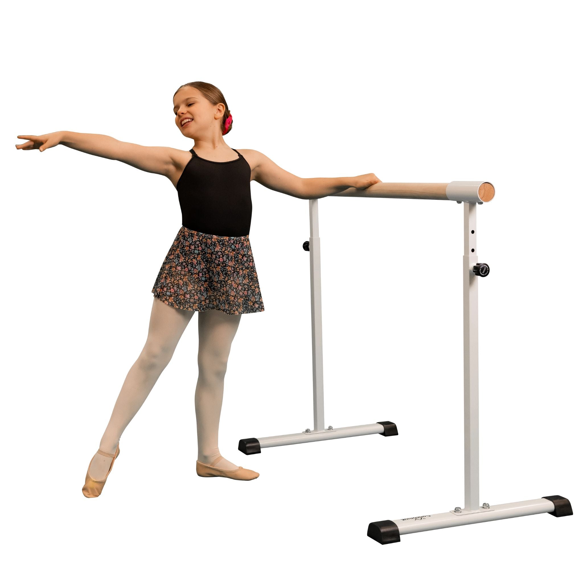 In-use shot: adult using white 110 cm barre  

