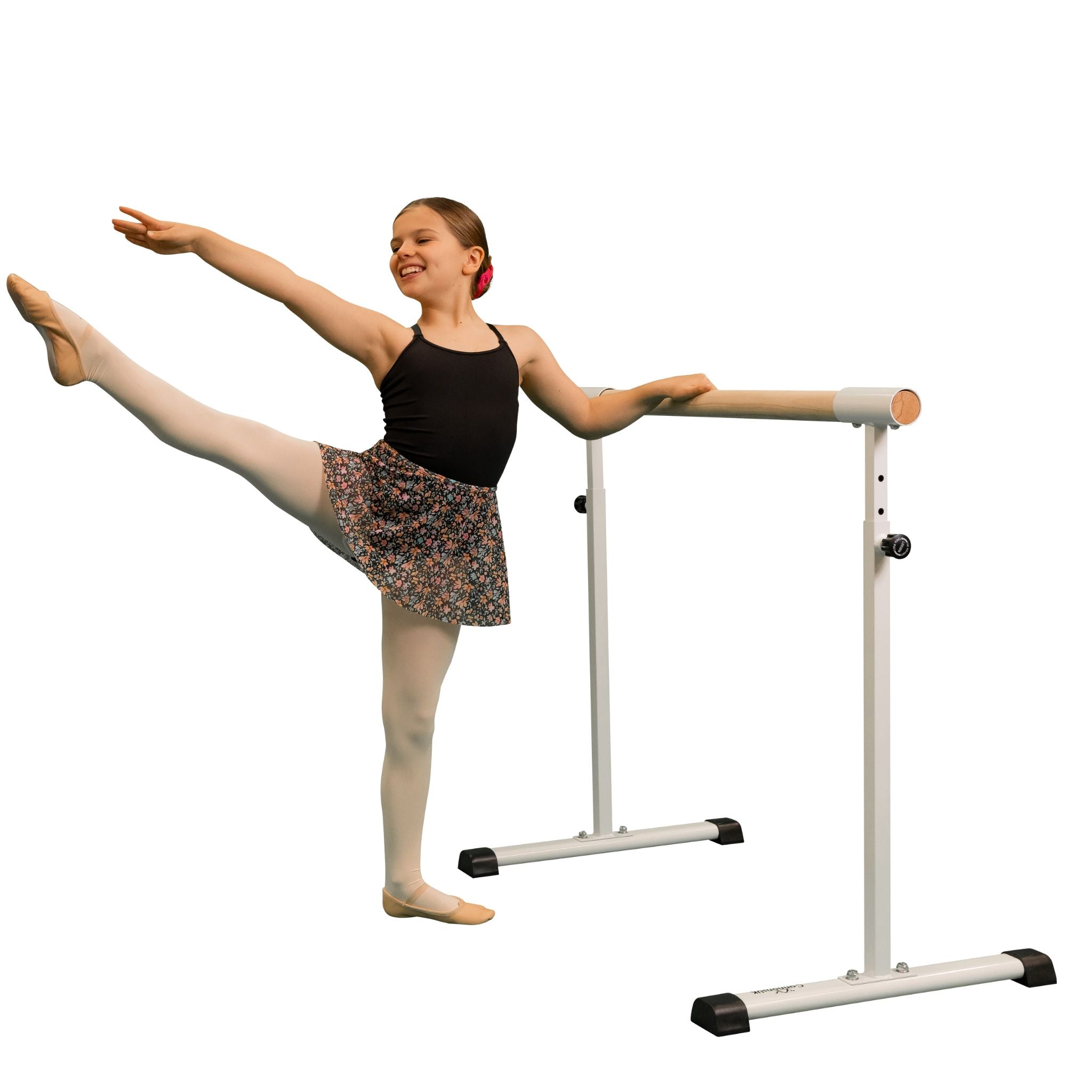 Angled detail of white 110 cm barre mid-section  
