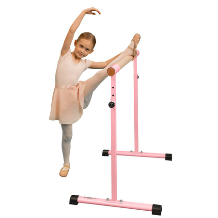 Angled shot of pink 150 cm ballet barre – base visible
