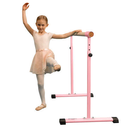 Close-up of pink barre connector join
