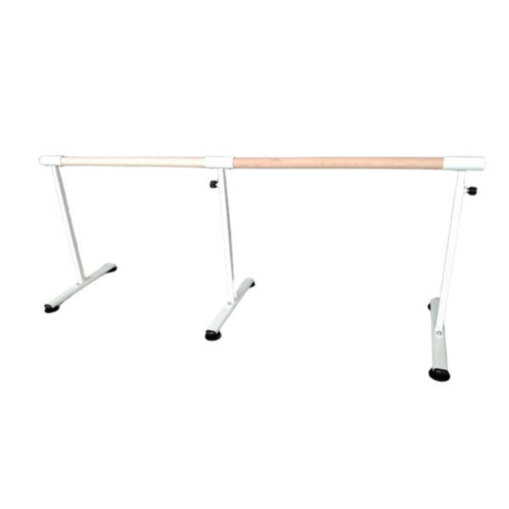 White 150 cm barre on gym floor background
