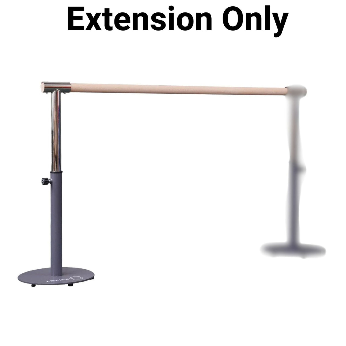 Close-up of commercial barre extension end and connector
