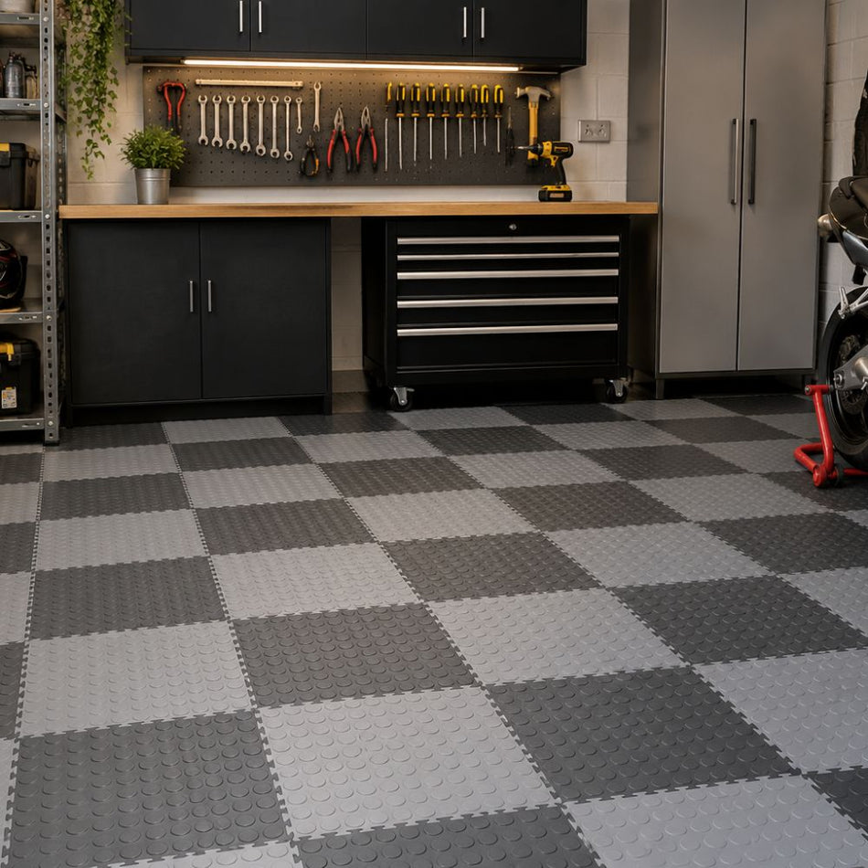 UltraLock™ Solid PVC Coin Garage Tile 6mm | Heavy Duty Interlocking Garage Flooring