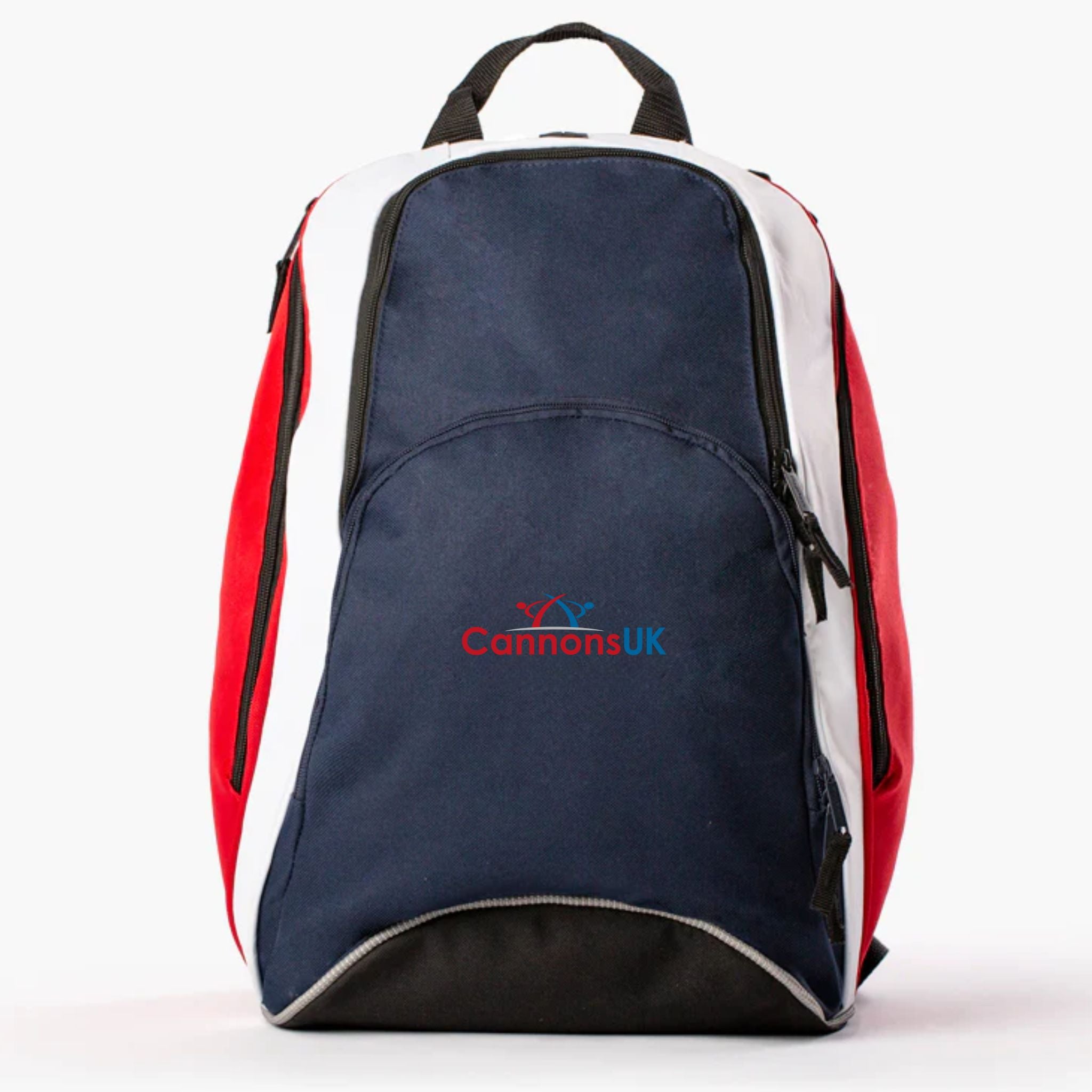Front view of Cannons UK branded gymnastics backpack
