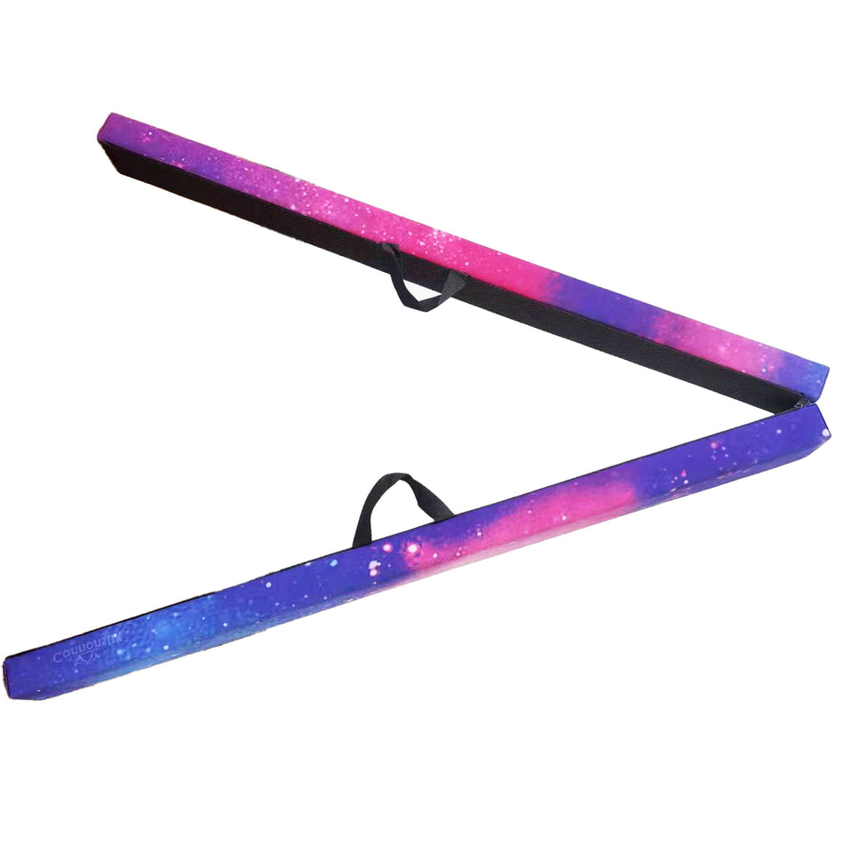 Cannons UK 210cm folding gymnastics beam in cosmic galaxy print, fold-out design with multicolour detail.