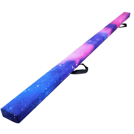 Cannons UK 210cm folding gymnastics beam in cosmic galaxy design, side profile with hinge and handle.