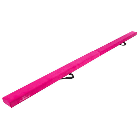 Pink Cannons UK 210cm folding gymnastics training beam, angled product shot with handle.