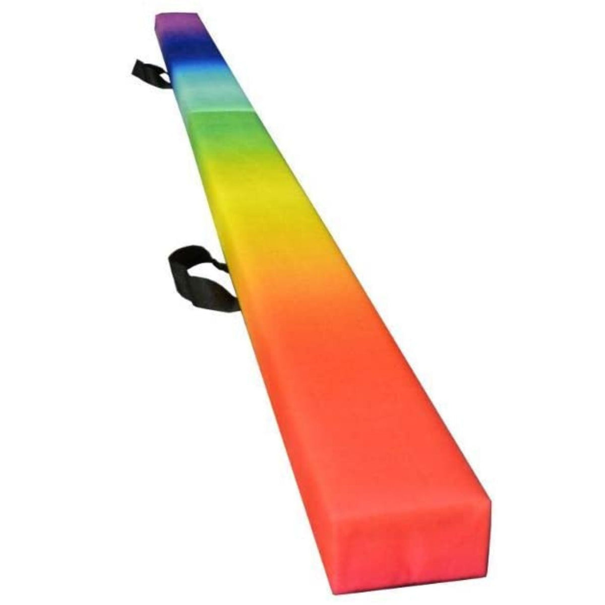 Cannons UK 210cm folding gymnastics beam rainbow edition, detailed closeup highlighting carry handle.