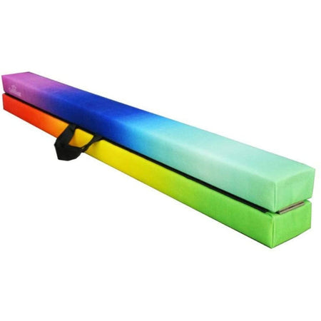 Cannons UK 210cm folding gymnastics beam rainbow edition, side profile angle with folding hinge.