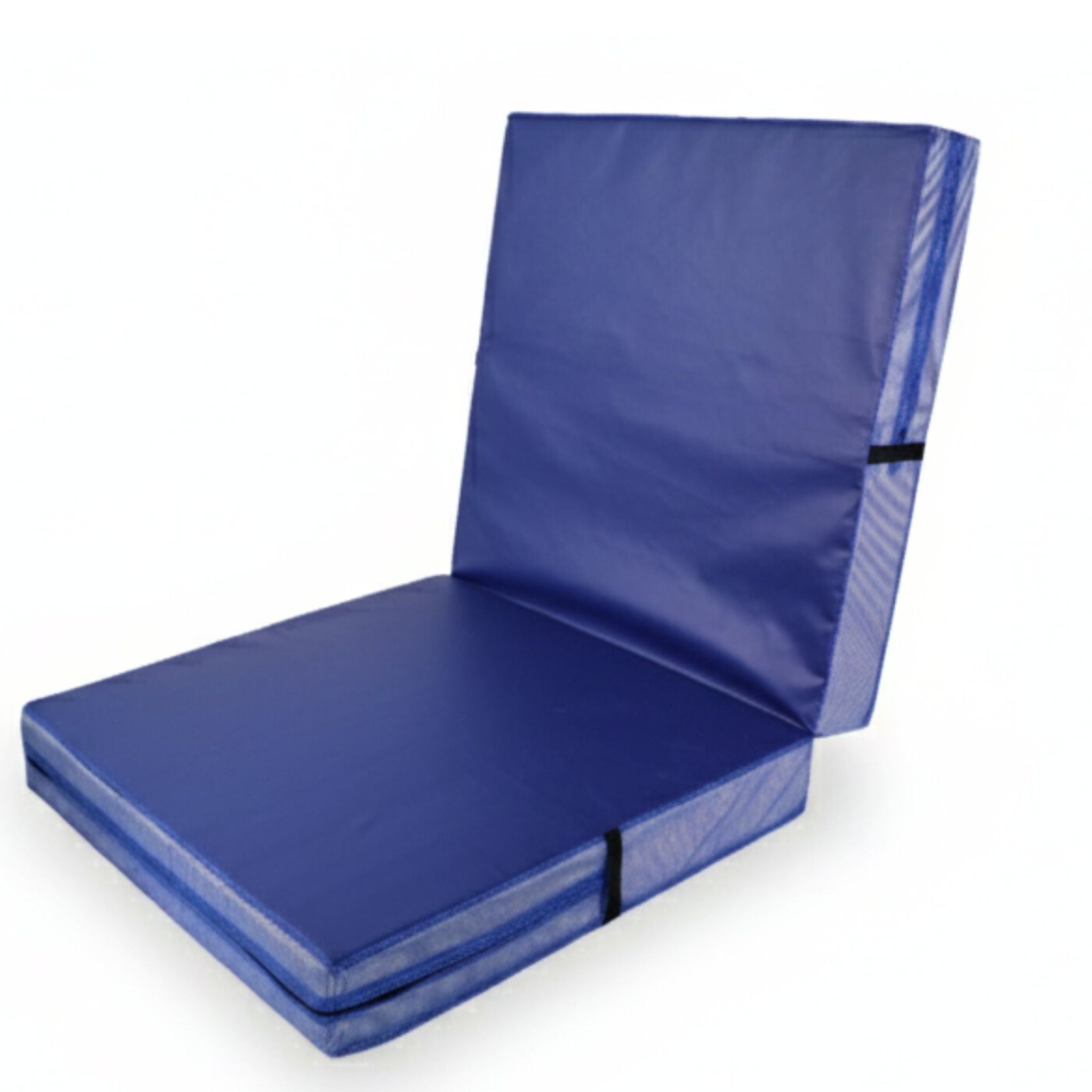 Bi-fold crash mat folded in half for compact storage and transport