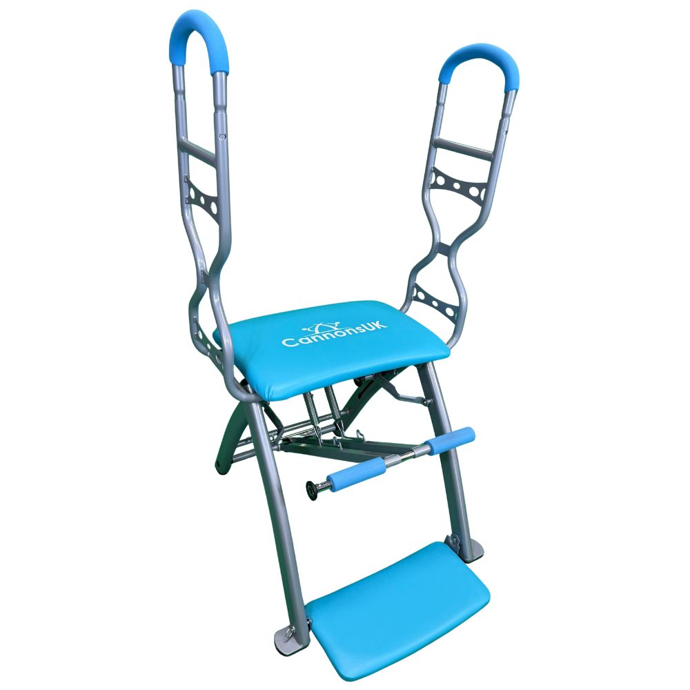 Blue Pilates chair by Cannons UK with adjustable resistance system