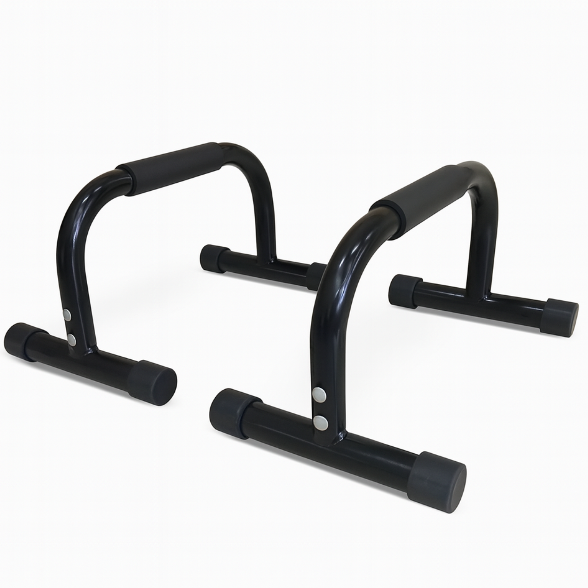 Black steel parallel bars on gym floor – Cannons UK calisthenics equipment.