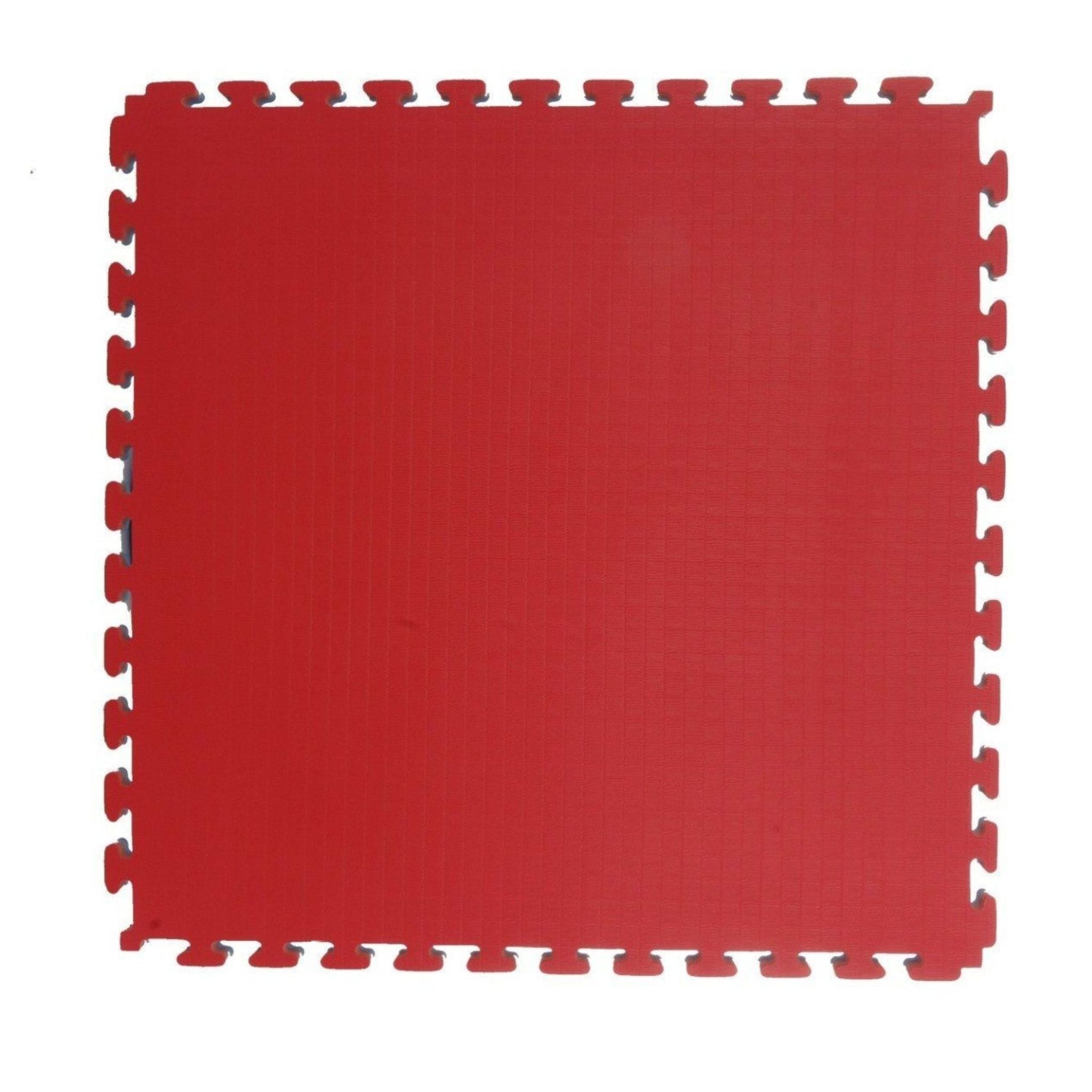 Cannons UK premium tatami MMA jigsaw mat in solid red – full square mat view with textured tatami surface.