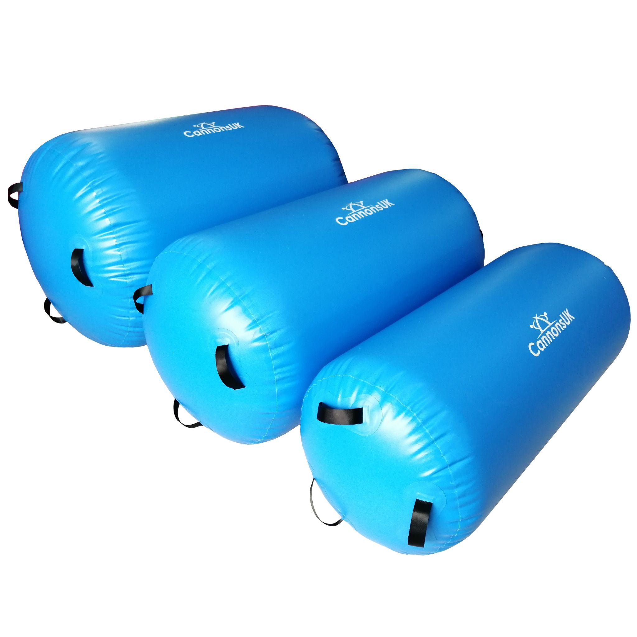 Air Rolls blue — three-piece set front view; rounded end-caps and inflation valves.