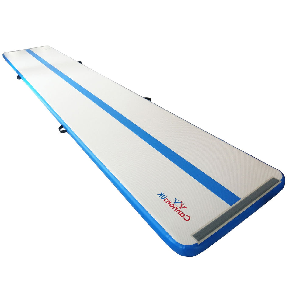 Air Track Pro 5 m × 1 m × 10 cm — pink trim, long-perspective angle showing bevel and end panel