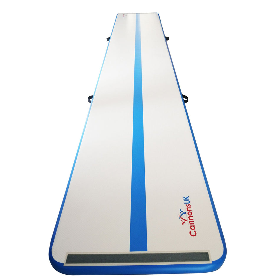Air Track Pro 5 m × 1 m × 10 cm — pink trim, alternate portrait top view highlighting smooth landing surface