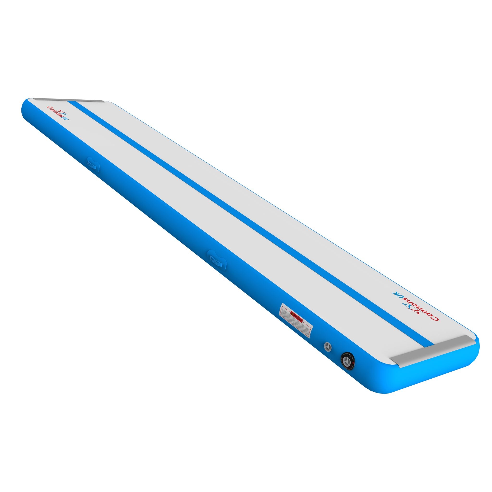 Air Track Pro 5 m × 1 m × 20 cm — blue rail/edge strip close-up (portrait crop) on white showing seam and stitching