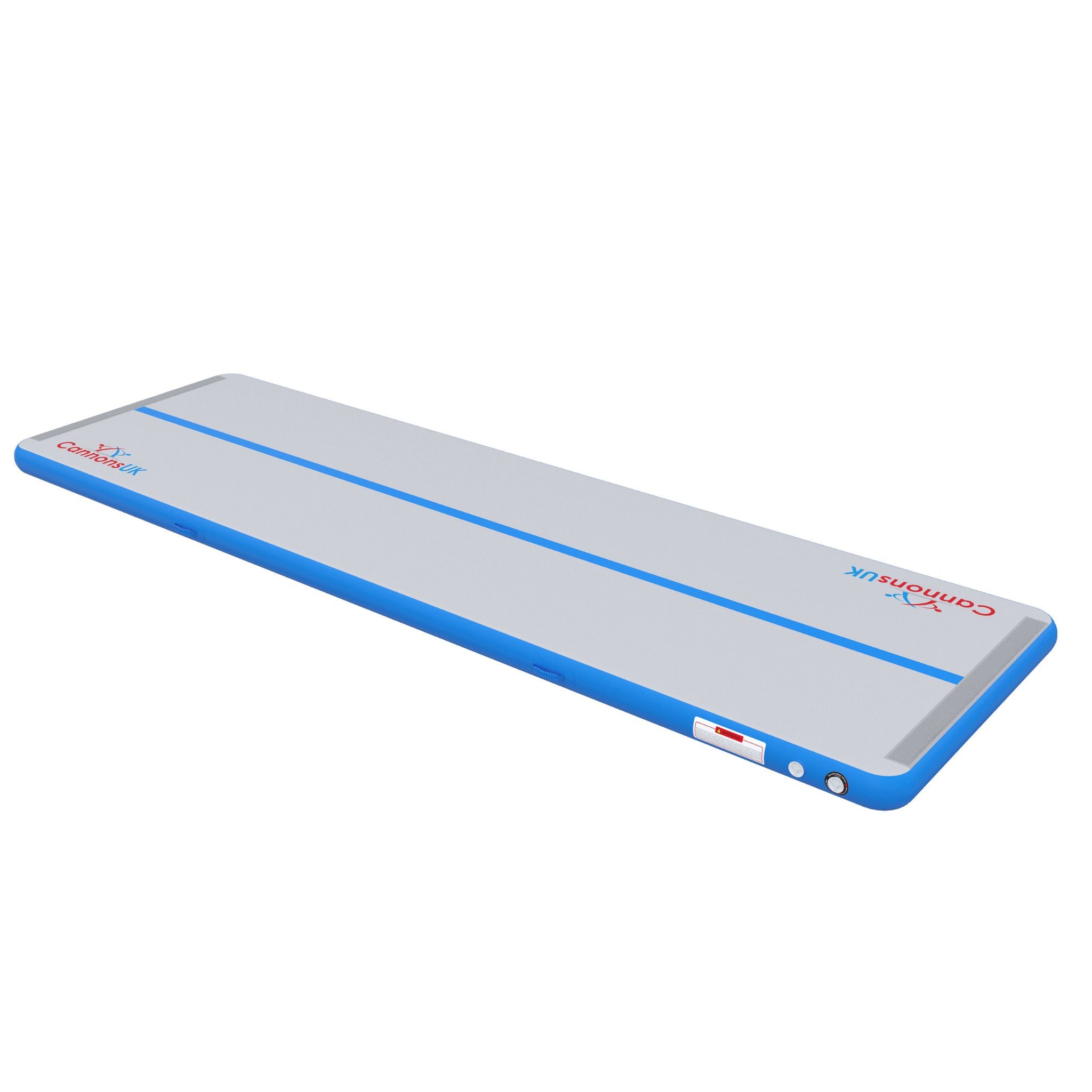 Cannons UK Air Track Pro Air Floor 5m x 1.5m x 20cm blue angled product shot on white for gymnastics clubs, cheer programmes and PE training