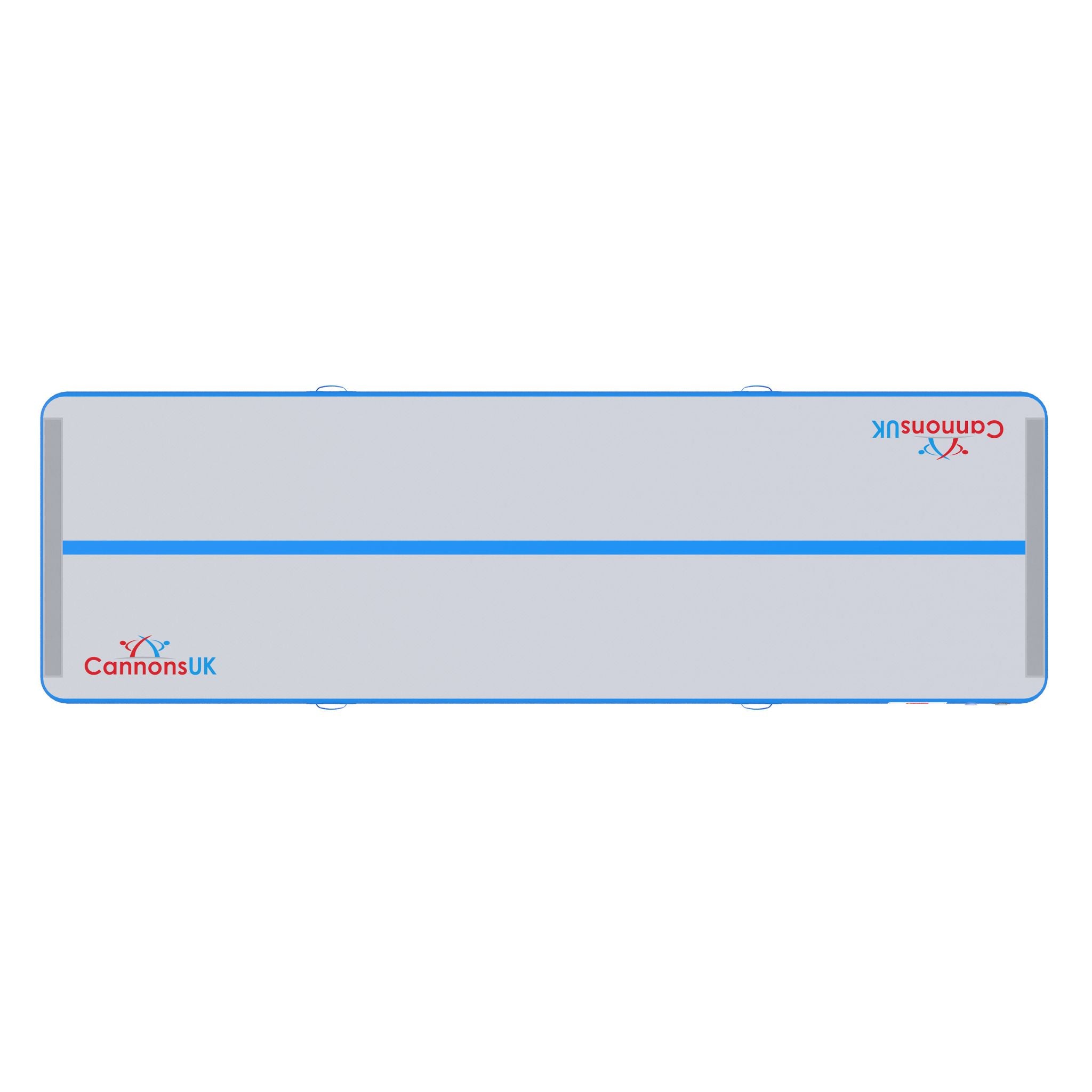 Cannons UK Air Track Pro Air Floor 5m x 1.5m x 20cm blue top-down view with centre line for gymnastics, cheer tumbling and floor skills