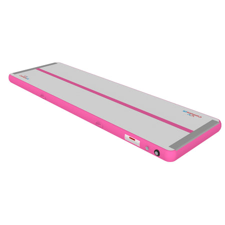 Cannons UK Air Track Pro Air Floor 5m x 1.5m x 20cm pink top-down view with centre line for gymnastics alignment, stretching and conditioning