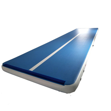 Blue Air Track Pro 6m x 2m x 20cm — top-surface perspective on white showing smooth training surface and jump line