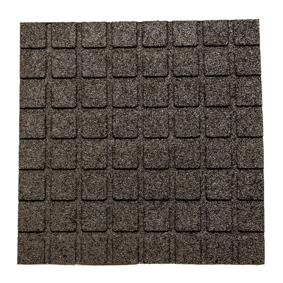 Studio angle of black playground tile 20 mm — shows thickness and square format