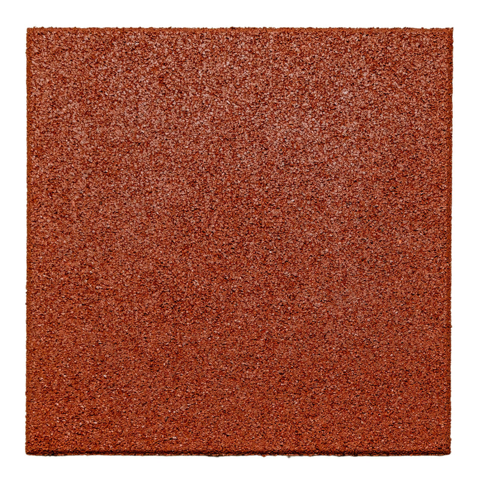 Red rubber playground tile 20 mm — top close view with textured anti-slip surface
