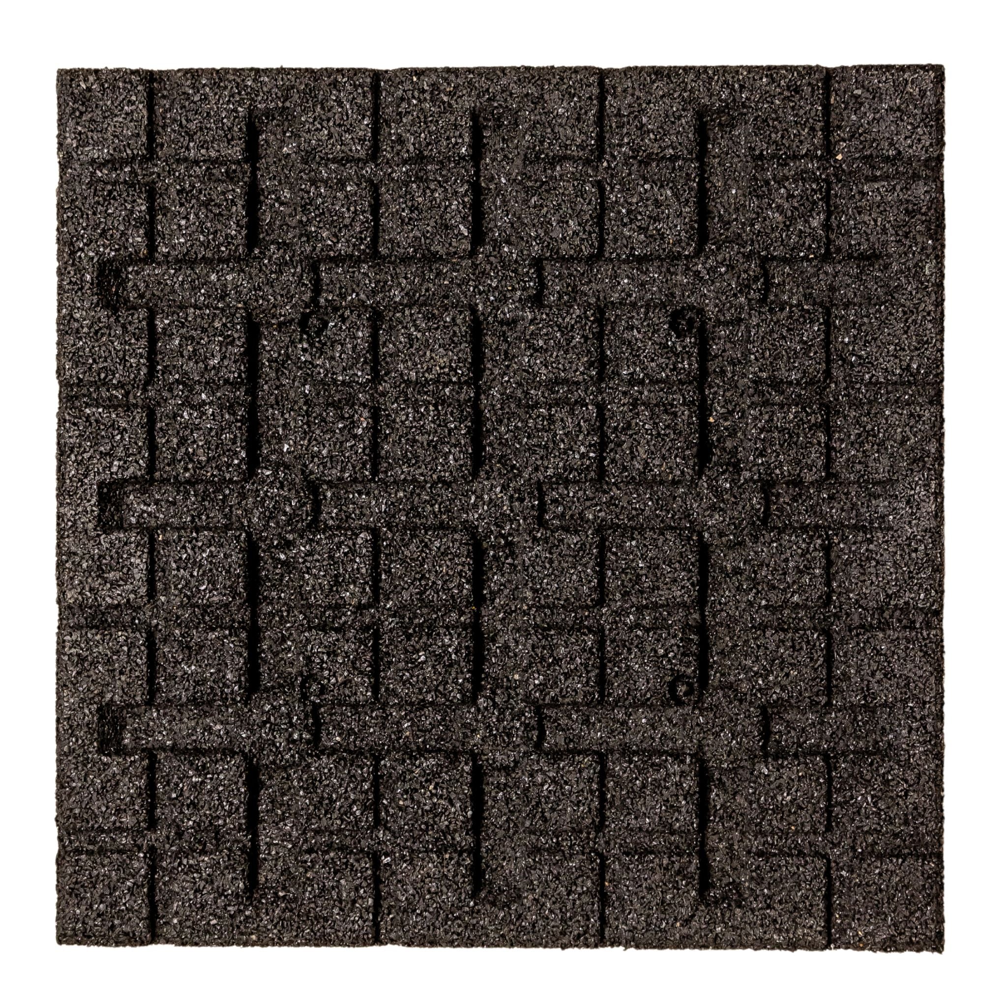 Black tile — macro of top pattern for traction and wear resistance.