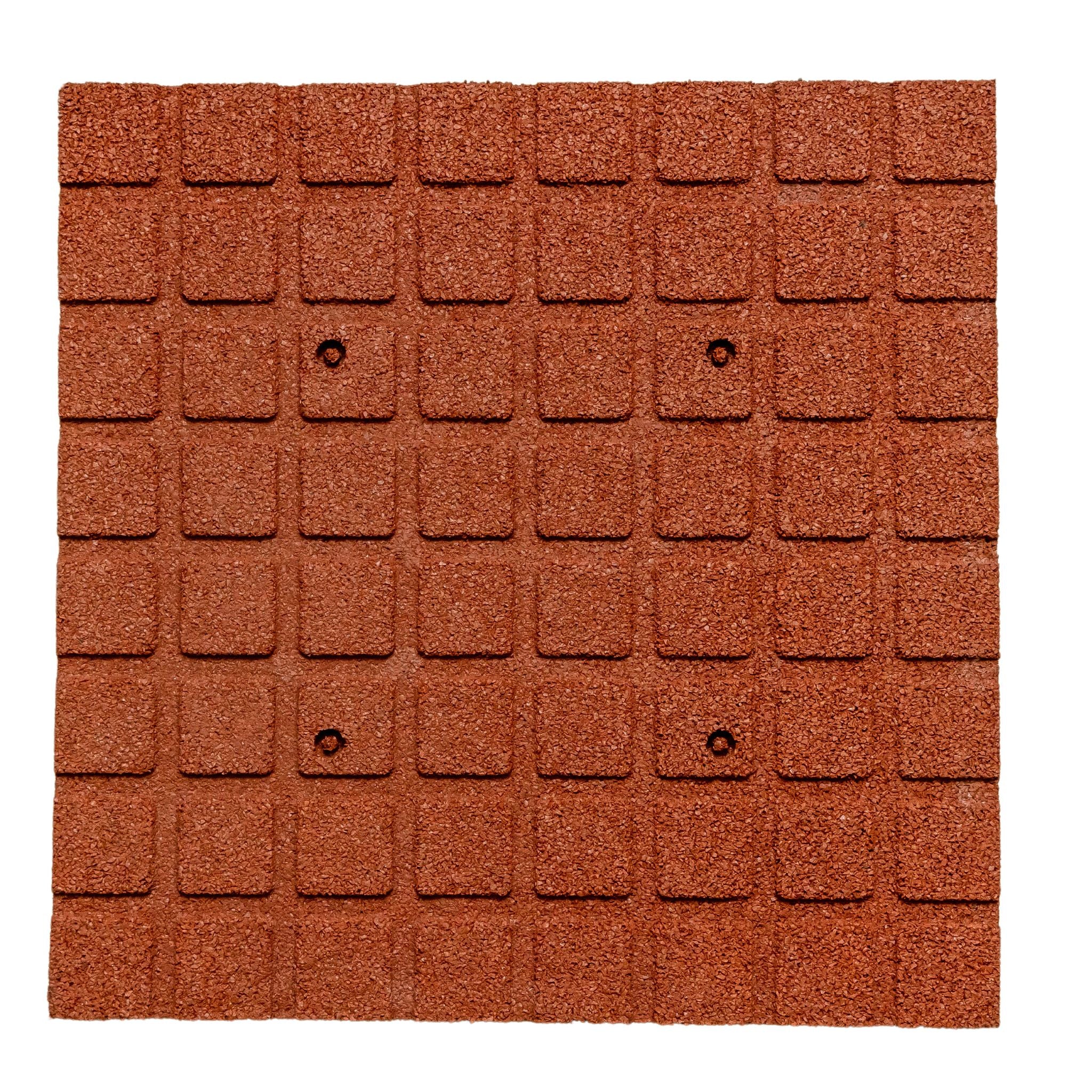 Angled studio view of red 20 mm tile — corner/edge detail and clean bevel