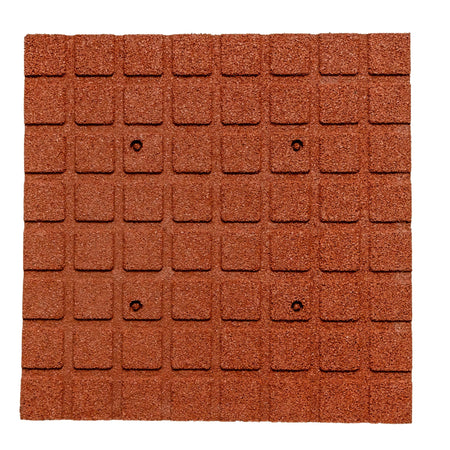 Angled studio view of red 20 mm tile — corner/edge detail and clean bevel
