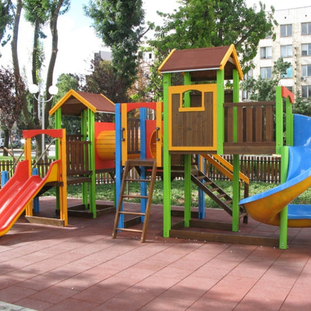 Installed red tiles — wide play area with consistent colour and joints.