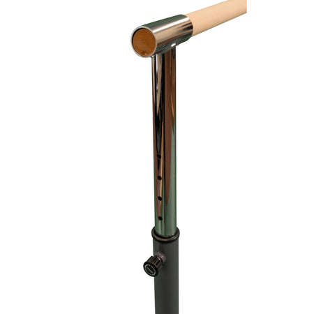 Commercial barre showing wood-grain finish underside
