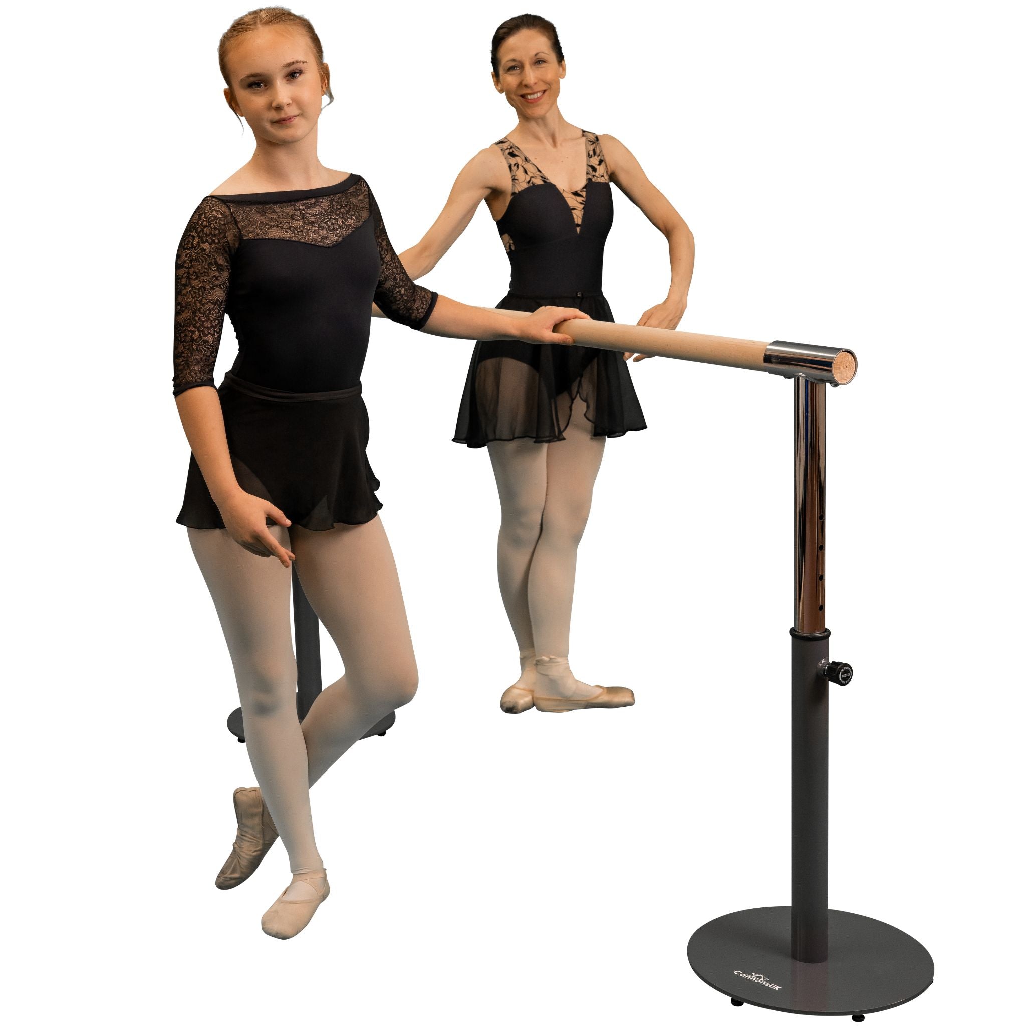 175 cm commercial barre in studio setup in-use by dancer

